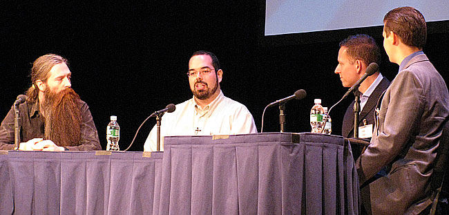 From left: Aubrey de Grey, Eliezer Yudkowsky, Peter Thiel, and Michael Vassar.